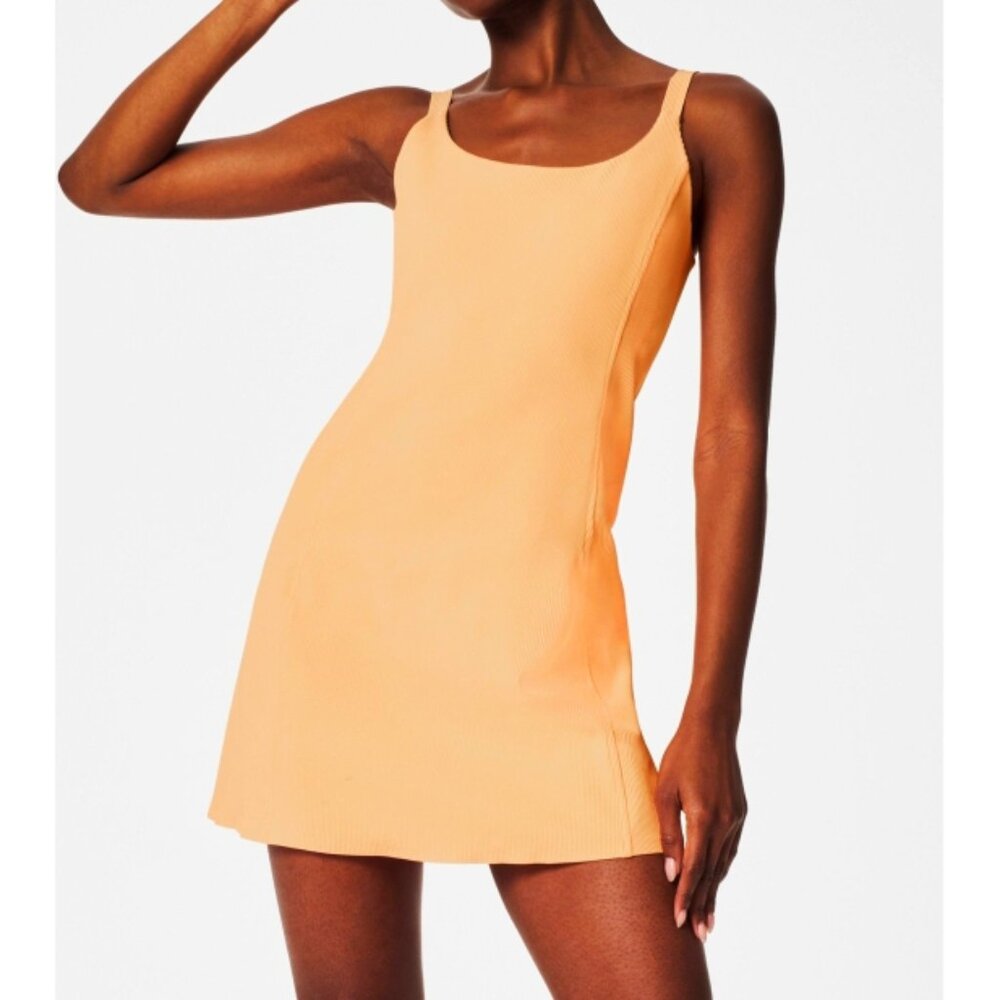 NEW Spanx Get Moving Easy Access Ribbed Straight Dress Melon Sorbet Romper Mini